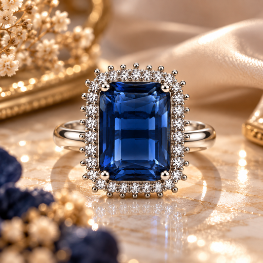 Silver-Toned Deep Blue Statement Ring