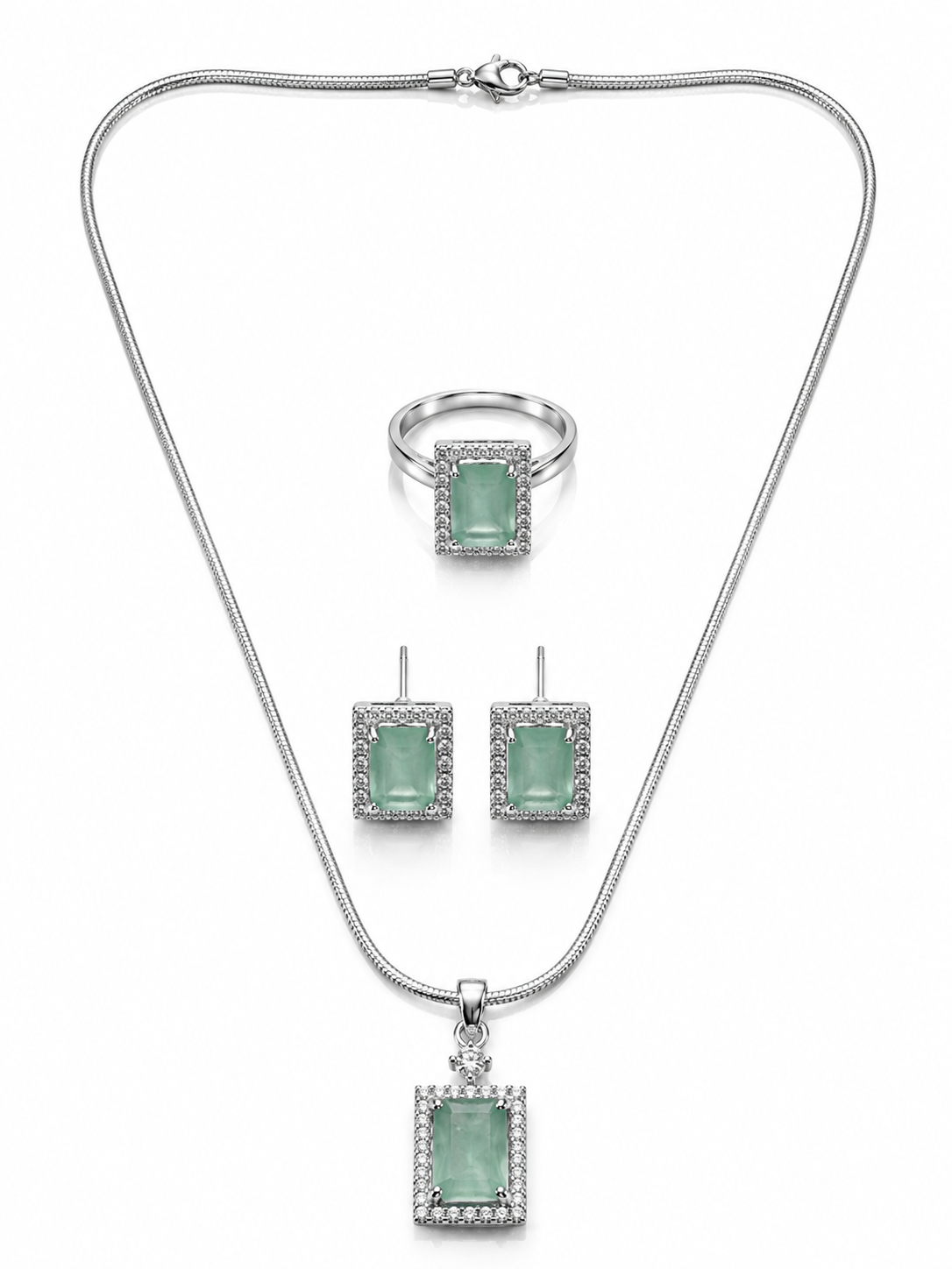 Elegant Mint Green Silver-Toned Pendant Set
