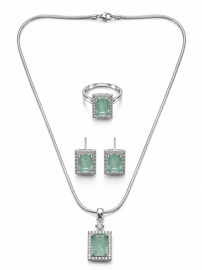 Elegant Mint Green Silver-Toned Pendant Set