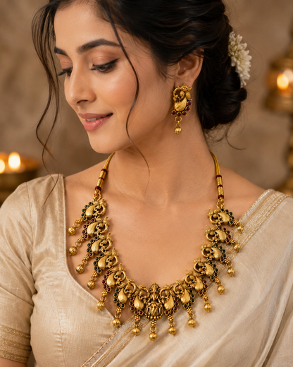 Antique Peacock Motif Necklace & Earring Set