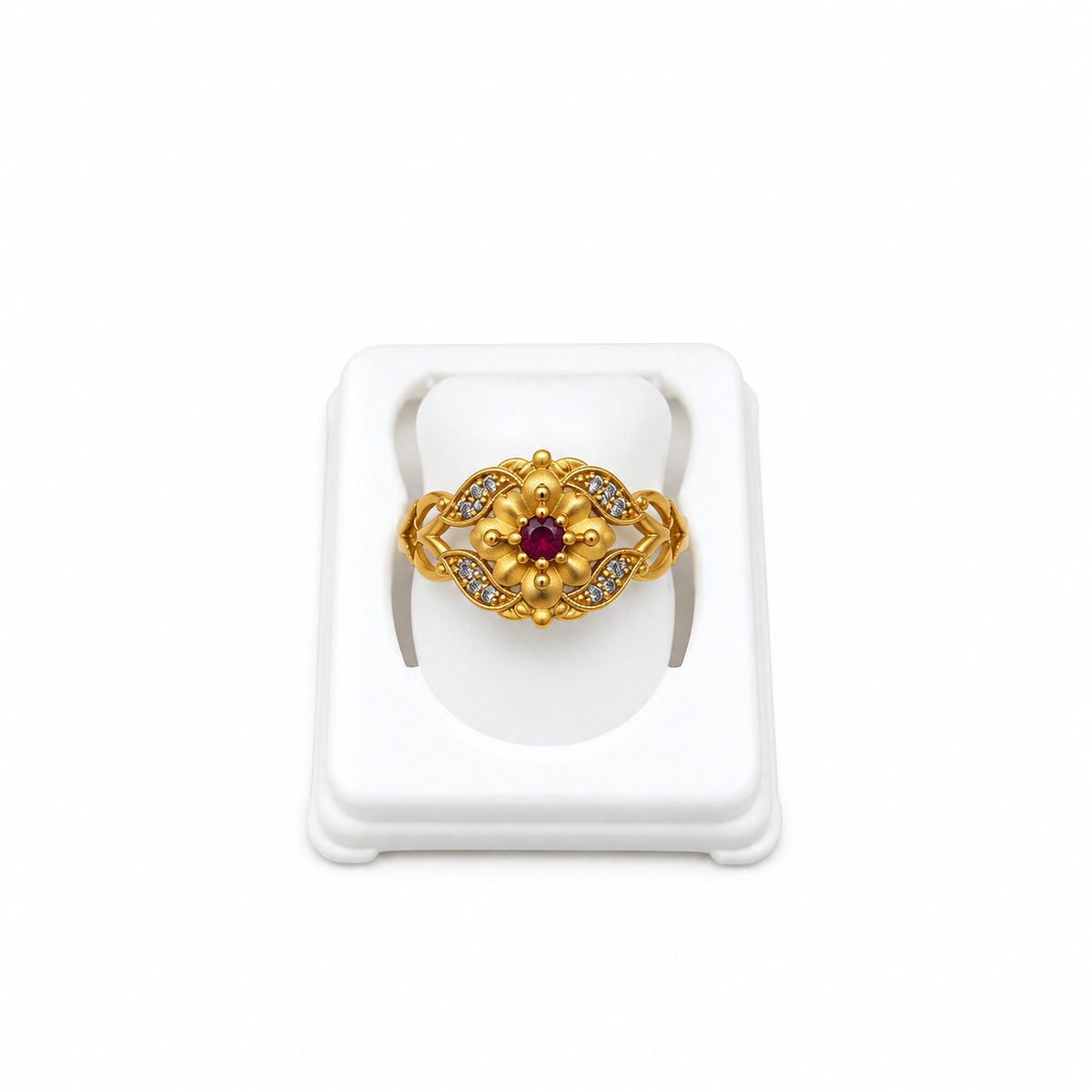 Gold-Toned Ruby Floral Statement Ring