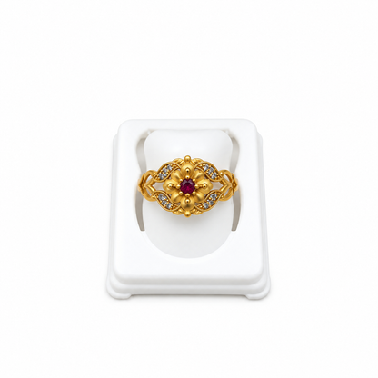 Gold-Toned Ruby Floral Statement Ring