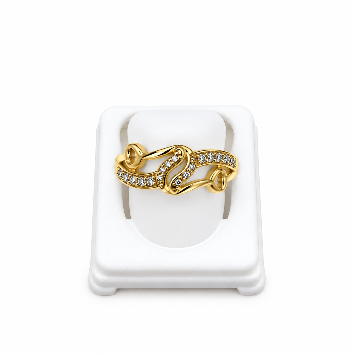 Gold-Toned Crystal Ribbon Statement Ring