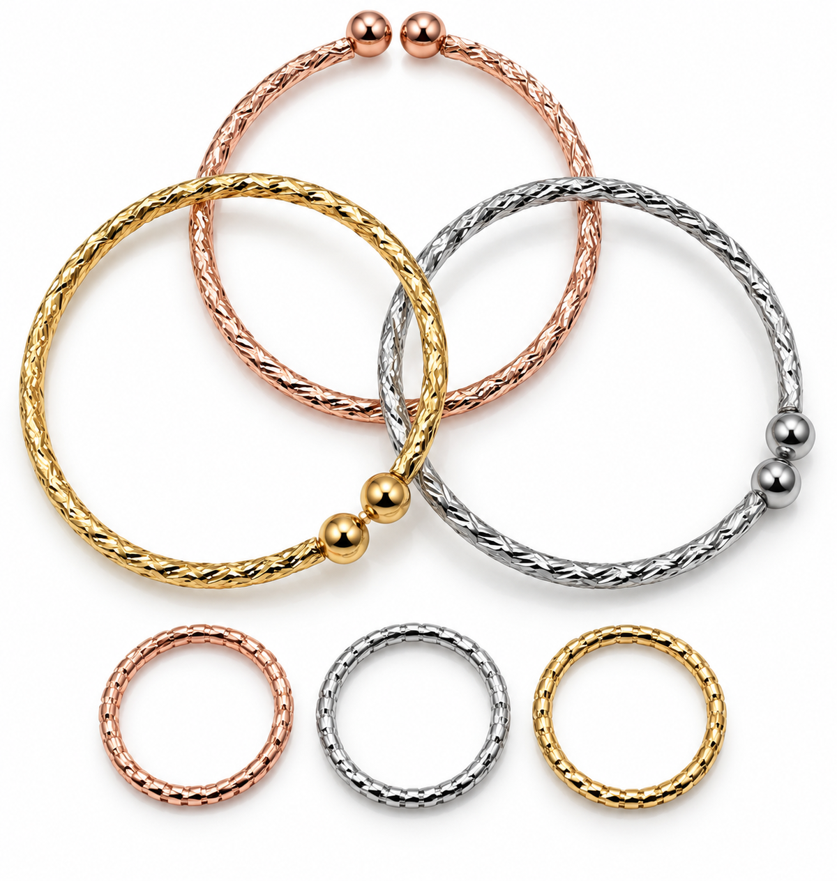 Tricolor Textured Bangle Set