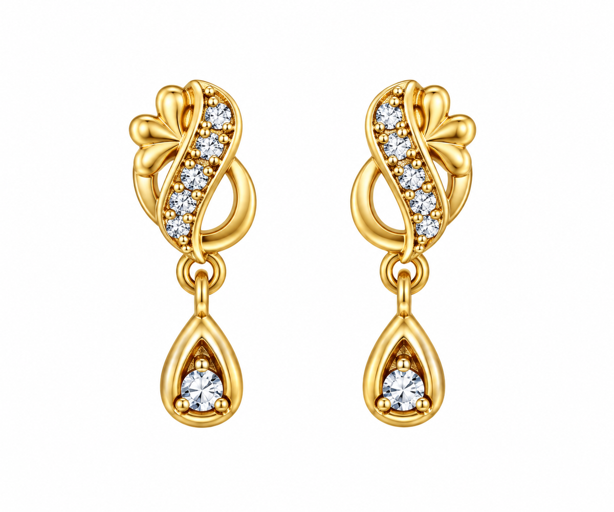 Premium Gold-Toned Crystal Teardrop Drop Earrings