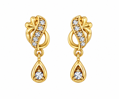 Premium Gold-Toned Crystal Teardrop Drop Earrings