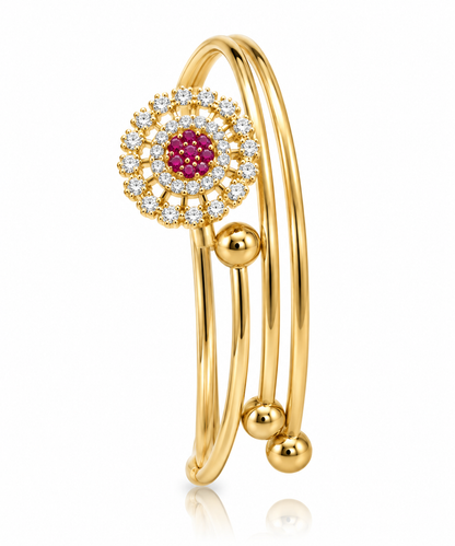 Gold-Toned Ruby Stone Statement Bracelet