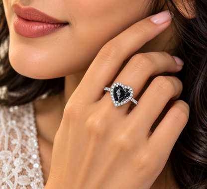 Black Heart Crystal Halo Statement Ring