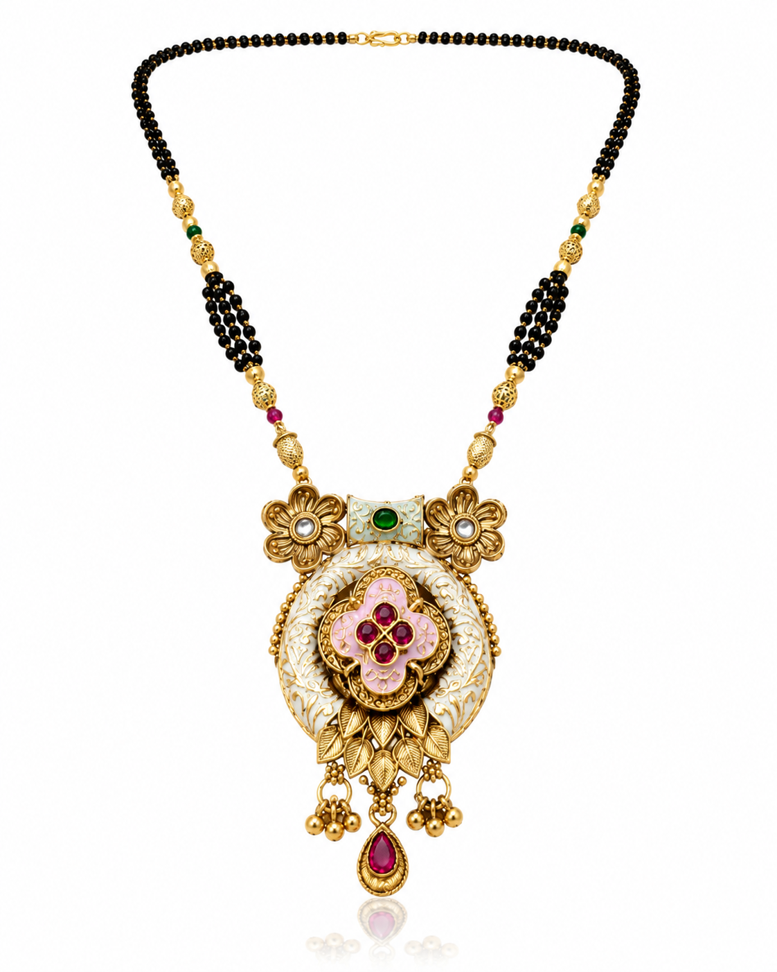 Antique Gold-Toned Multicolor Black Beaded Statement Mangalsutra