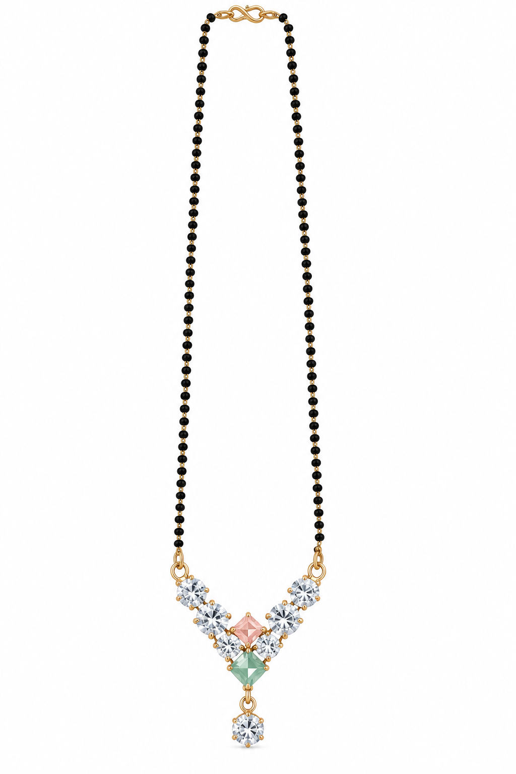Premium Black Beaded Mangalsutra with Multicolor Crystal Pendant