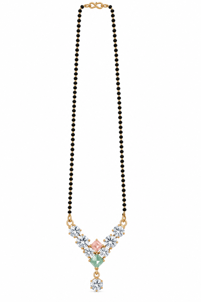 Premium Black Beaded Mangalsutra with Multicolor Crystal Pendant
