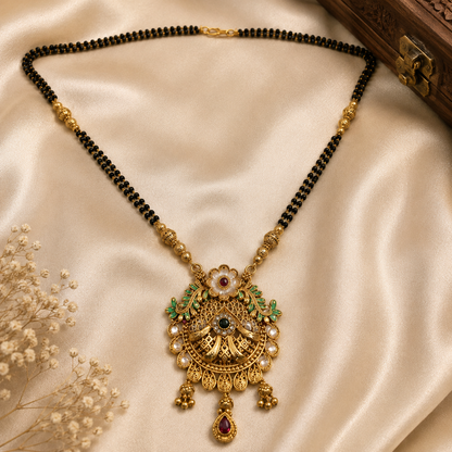 Elegant Antique Gold Black Beaded Temple Mangalsutra