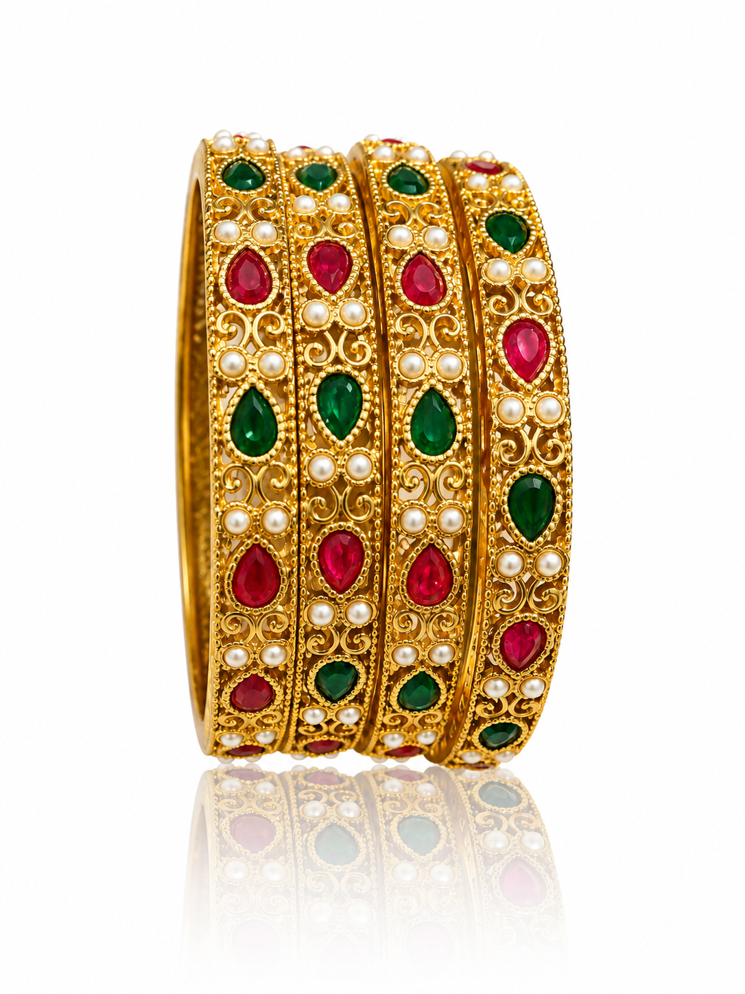 Regal Antique Gold Gemstone Bangle Set
