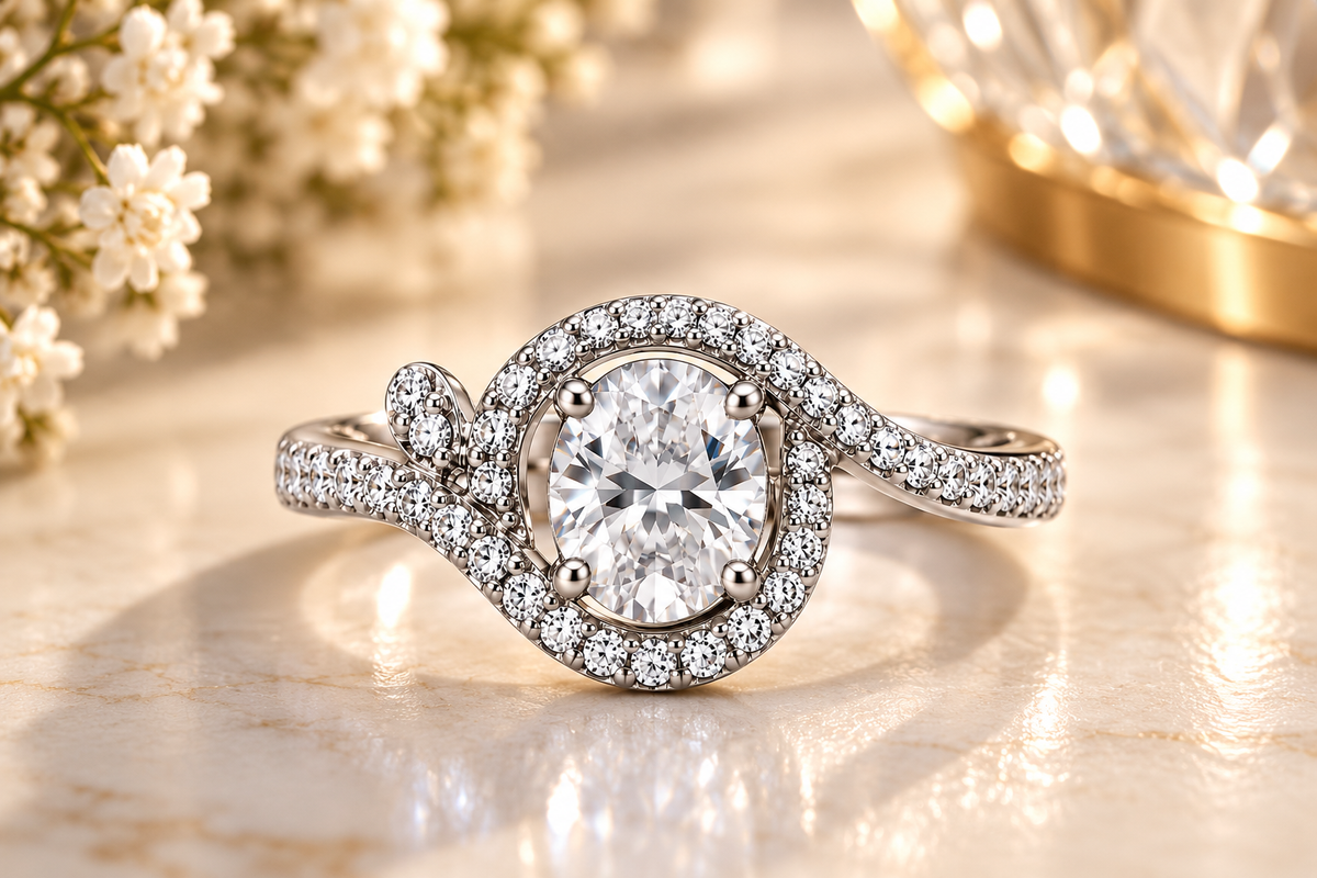 Crystal Oval Halo Statement Ring