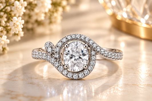 Crystal Oval Halo Statement Ring