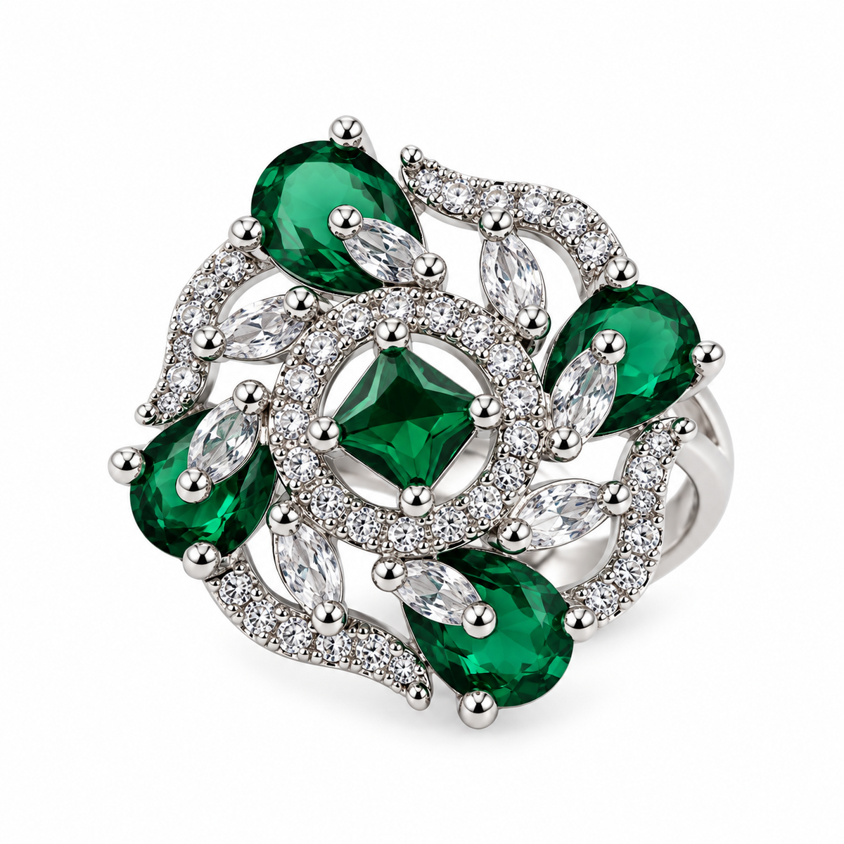 Emerald Green Floral Radiance Statement Ring