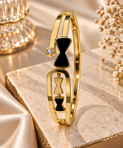 Premium Gold-Toned Black Bow Statement Cuff Bracelet