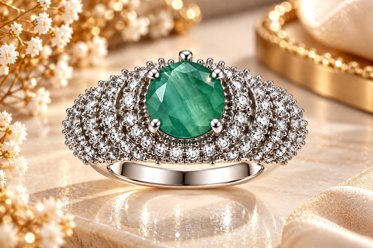Emerald Green Layered Dome Statement Ring