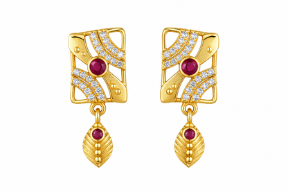 Premium Gold-Toned Geometric Drop Earrings with Ruby Accents