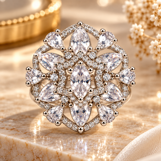 Crystal Floral Elegance Statement Ring