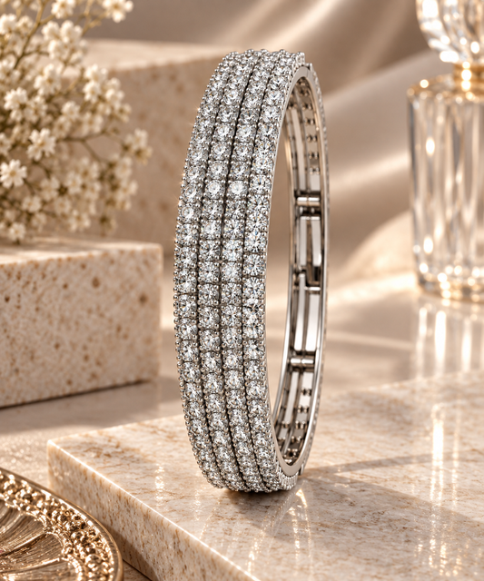 Premium Silver-Toned Multi-Row Crystal Bracelet