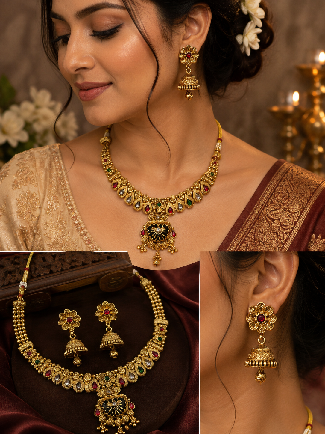 Royal Kundan Multicolor Necklace & Jhumka Set