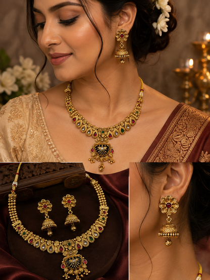 Royal Kundan Multicolor Necklace & Jhumka Set
