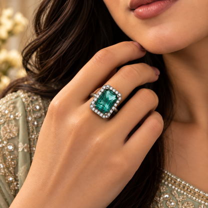 Premium Aqua Green Gemstone Statement Ring