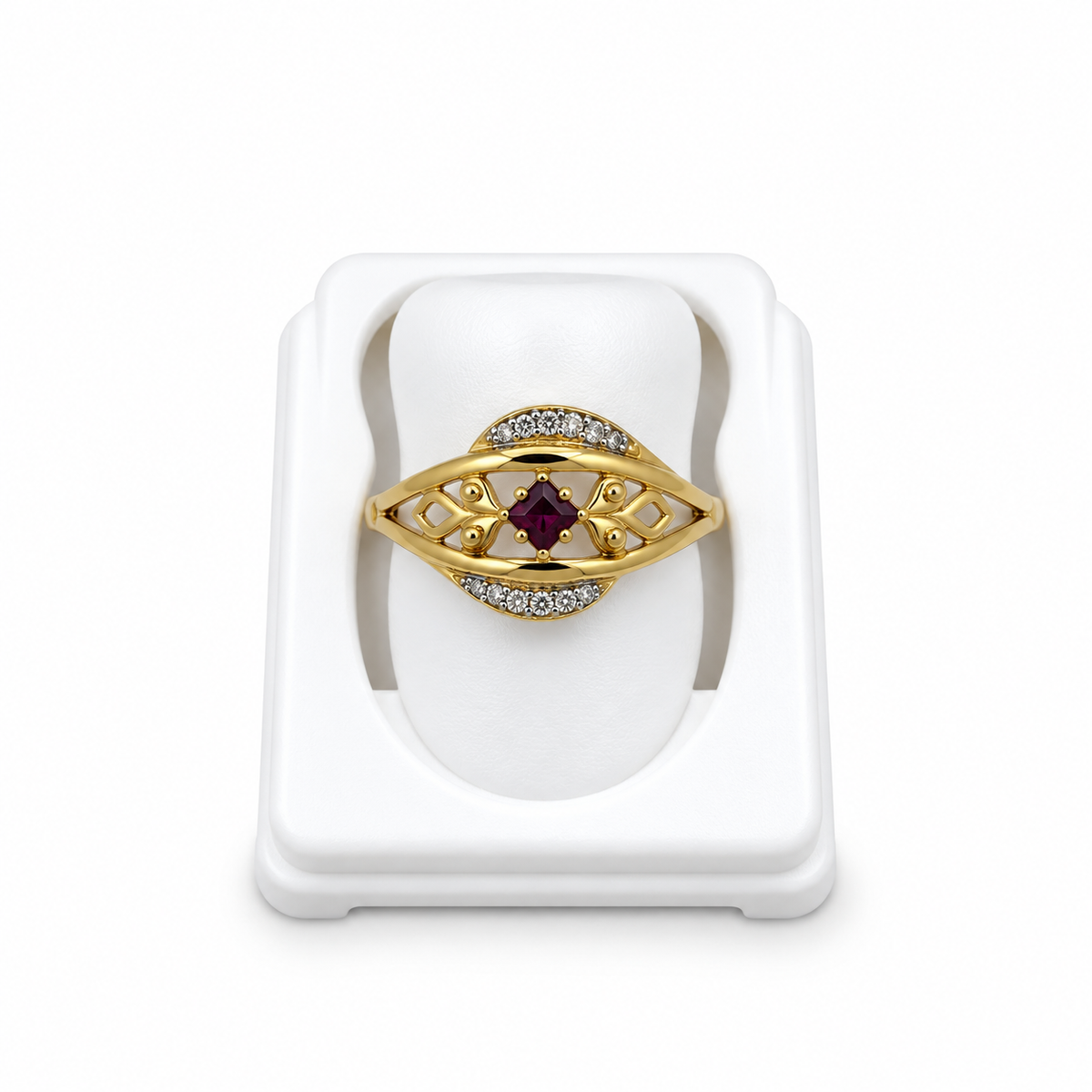 Gold-Toned Ruby Filigree Statement Ring
