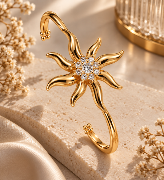 Premium Gold-Toned Starburst Crystal Cuff Bracelet