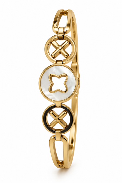 Premium Gold-Toned Black & White Geometric Bracelet