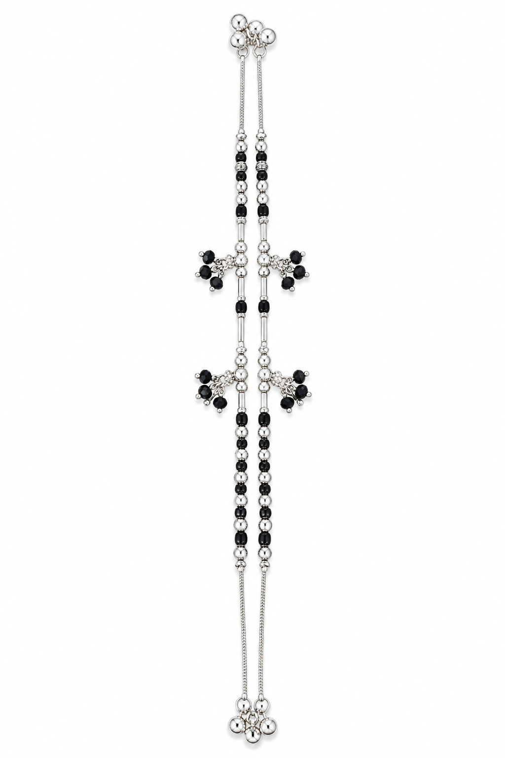 Elegant Silver-Toned Double-Strand Payal with Beaded Charms