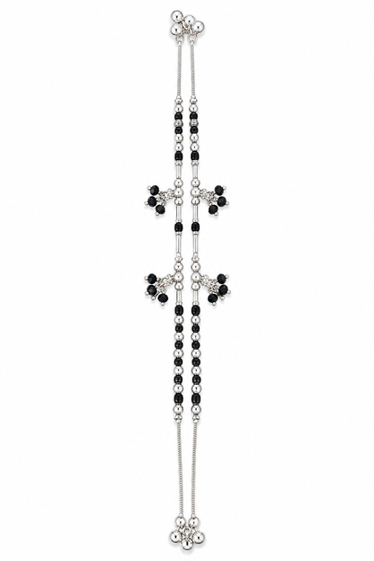 Elegant Silver-Toned Double-Strand Payal with Beaded Charms