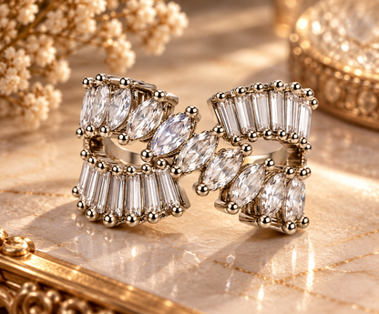 Silver-Toned Crystal Bow Statement Ring