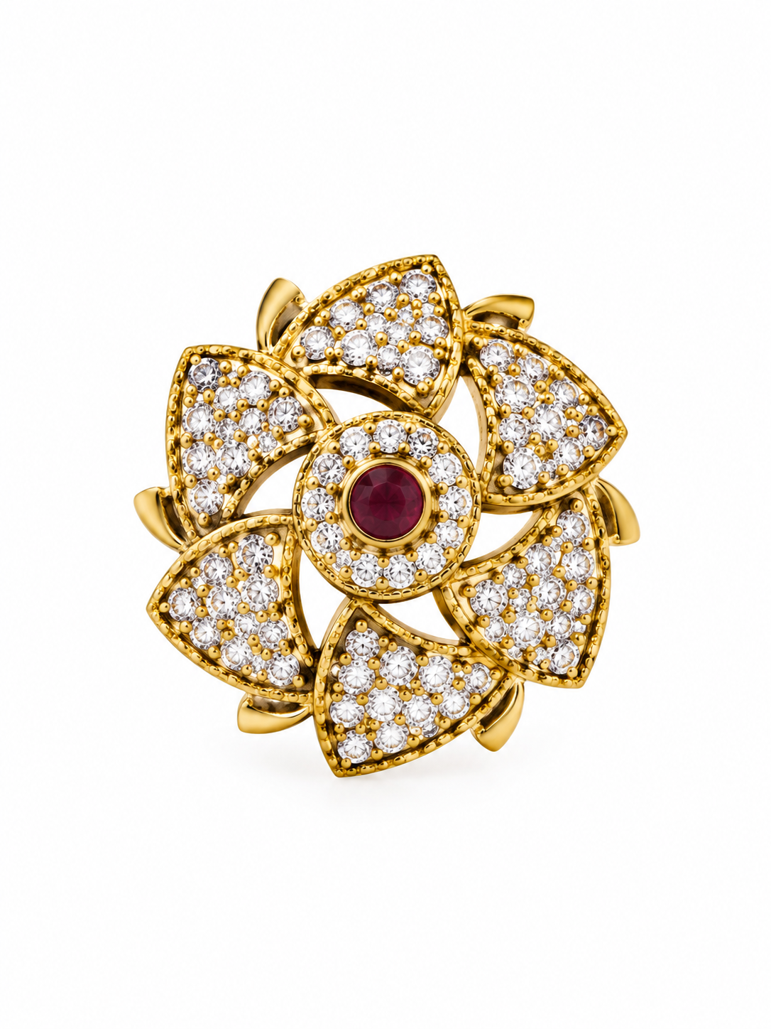 Gold-Toned Ruby Floral Statement Ring