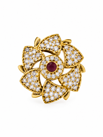 Gold-Toned Ruby Floral Statement Ring