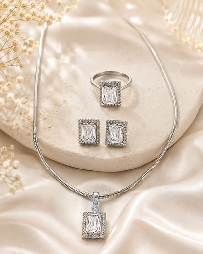 Elegant Silver-Toned Crystal Pendant Set