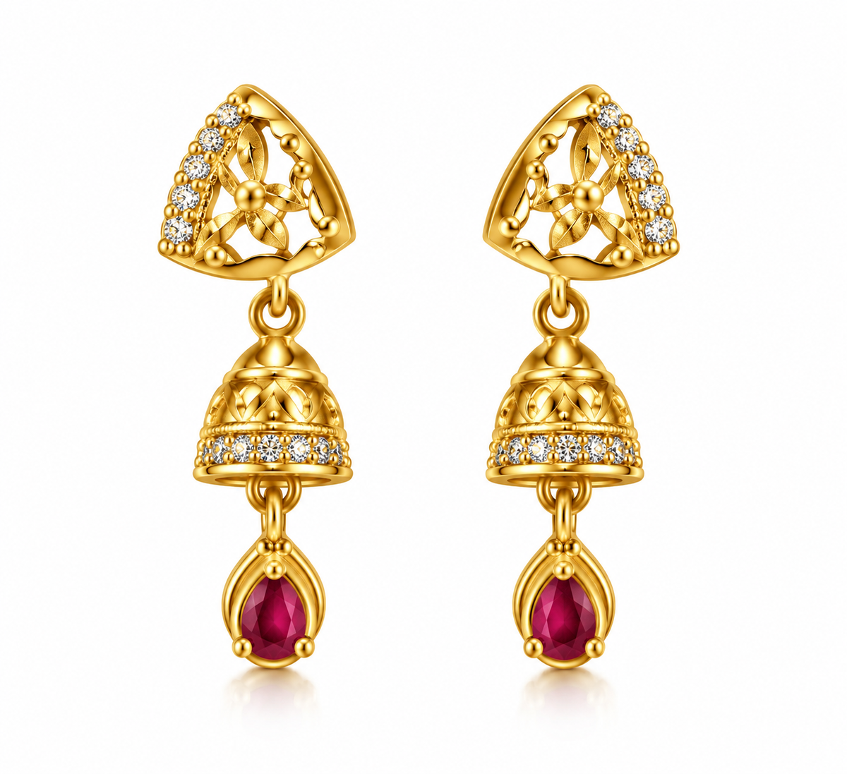 Gold-Toned Ruby Drop Earrings