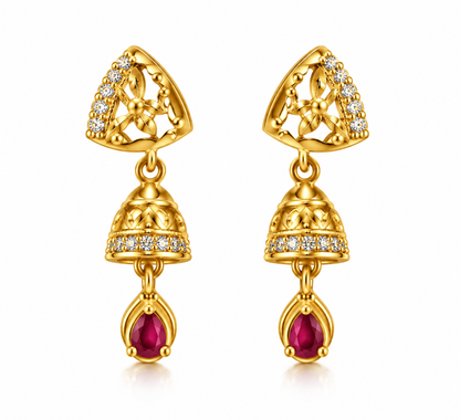 Gold-Toned Ruby Drop Earrings