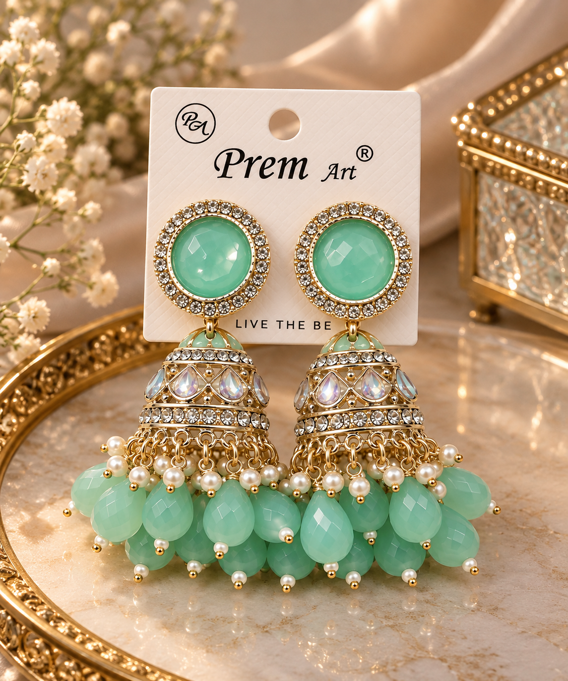 Mint Green and Silver Jhumka Earrings – Product Description