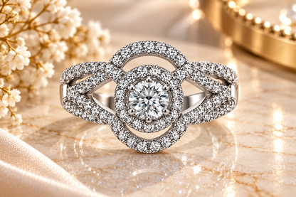 Crystal Heart Halo Statement Ring