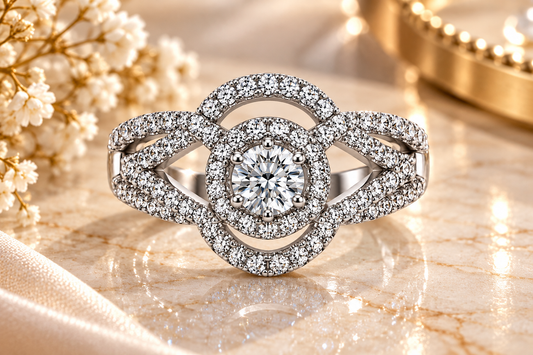 Crystal Heart Halo Statement Ring