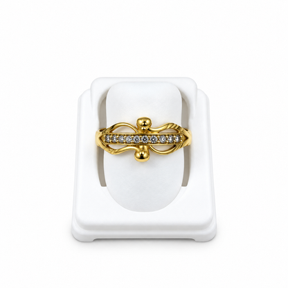 Gold-Toned Crystal-Accented Statement Ring