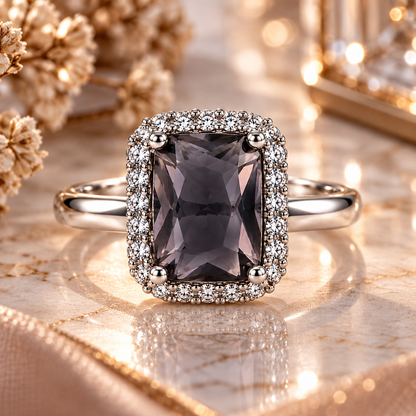 Silver-Toned Smoky Grey Statement Ring