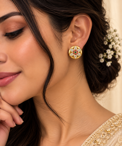 Gold-Toned Floral Stud Earrings