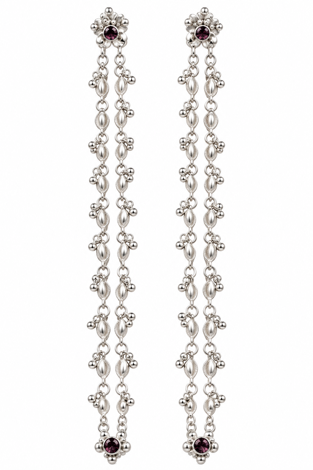 Silver-Toned Floral Beaded Payal