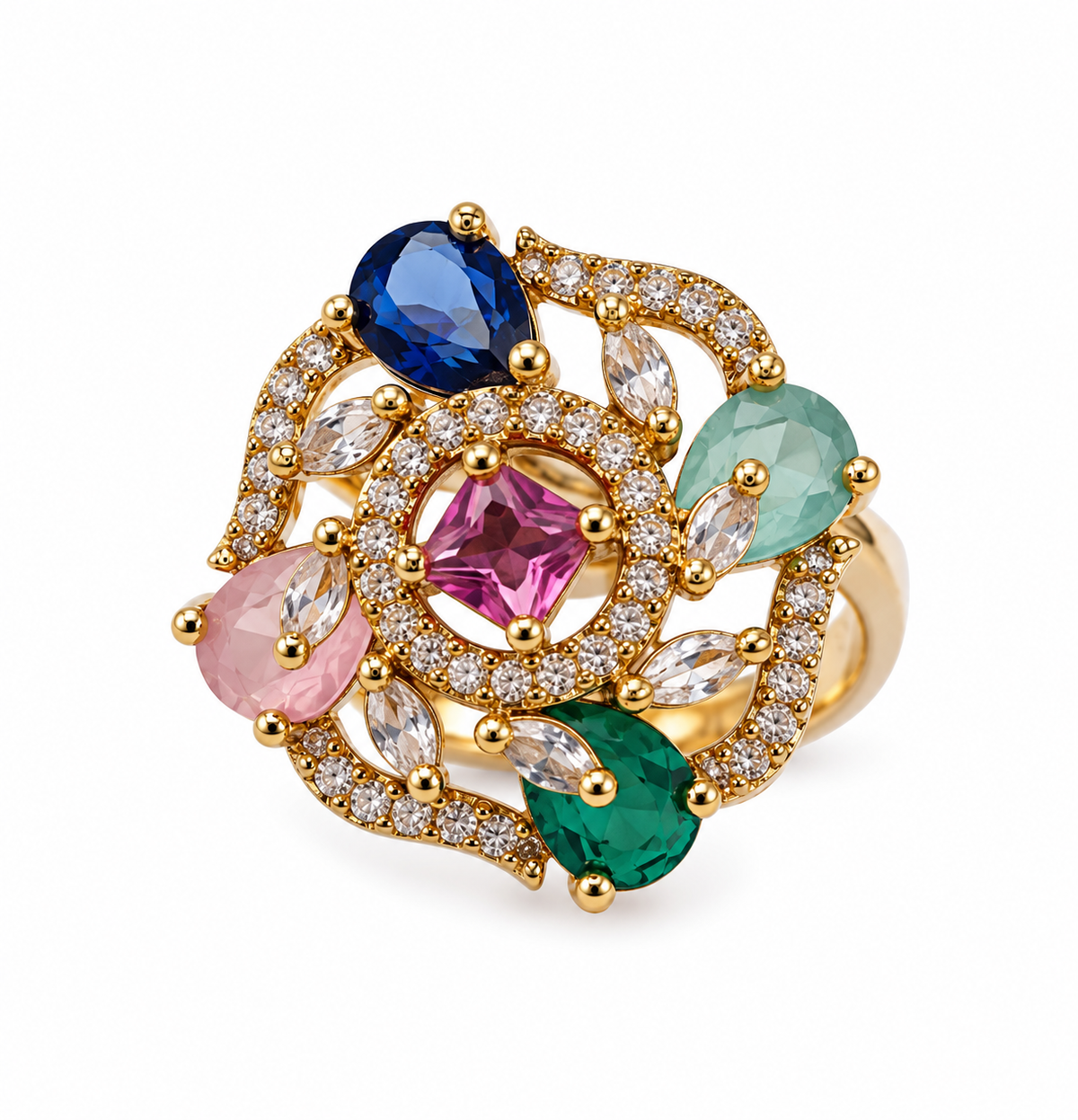 Premium Multicolor Gemstone Statement Ring
