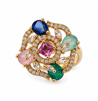 Premium Multicolor Gemstone Statement Ring