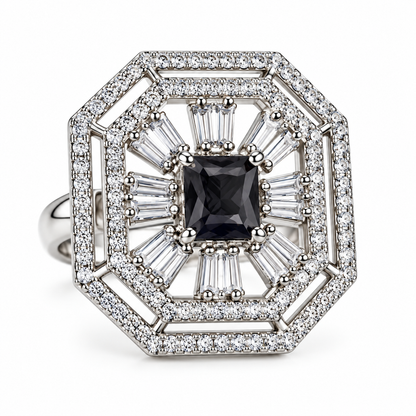 Black Onyx Octagonal Halo Statement Ring