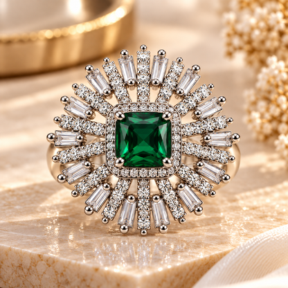 Emerald Green Sunburst Statement Ring